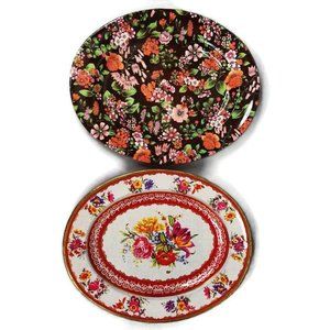 Nevco Tin Metal Floral Platters Vintage Lot of 2